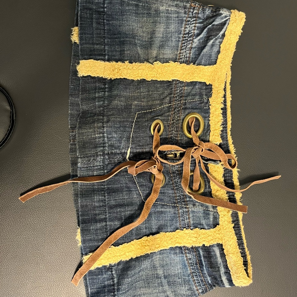 Miss Sixty Y2K Blue Denim Mini Skirt with Yellow Trim
